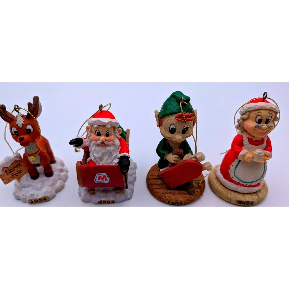 Marathon 2004 Christmas Ornaments Series 4 Santa Mrs Claus Elf Reindeer Set of 4
